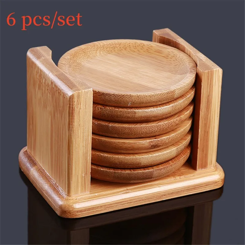 Marble Coaster Set - 6 Stuks Ronde Vorm Bamboe Coaster