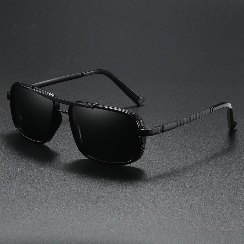 Sunglasses Uv400 - Luxe rechthoekige herenzonnebril, retro metalen steampunk